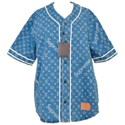 Supreme X Louis Vuitton Lv All Over Monogram Denim Baseball Jersey Sz