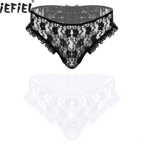 Mens Sissy Lace Lingerie Elastic Waistband G String Briefs Sexy Underwear Sissy Underwear And