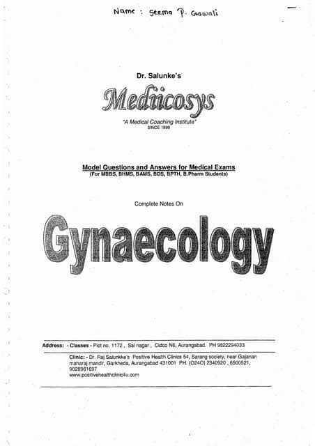 Gynaecology High Yield Notes For Revision Pdf