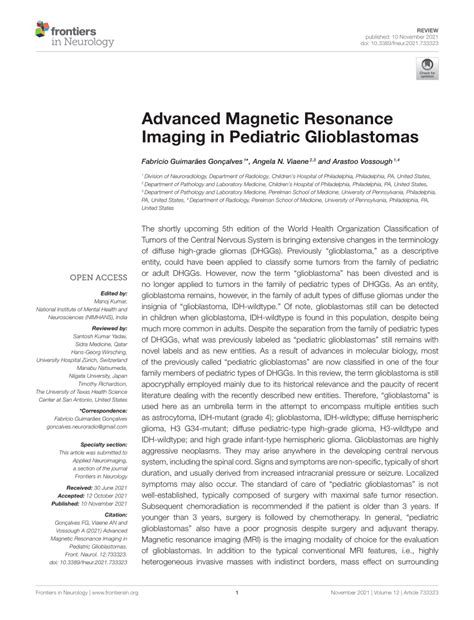 Pdf Advanced Magnetic Resonance Imaging In Pediatric Glioblastomas