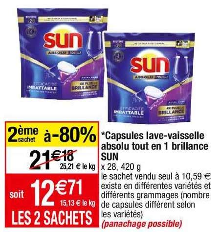 Promo Capsules Lave Vaisselle Absolu Tout En Brillance Sun Chez