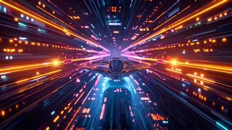 Premium Photo A Futuristic Spaceship Flying Through A Glowing Grid In