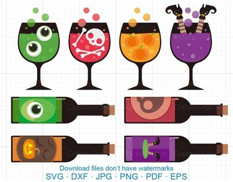 Halloween Wine Clipart Svg Bottle And Glasses Clipart Svg Dxf Etsy In