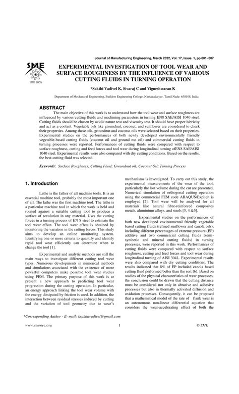 Pdf Experimental Investigation Of Tool Wear And Surface Roughness By