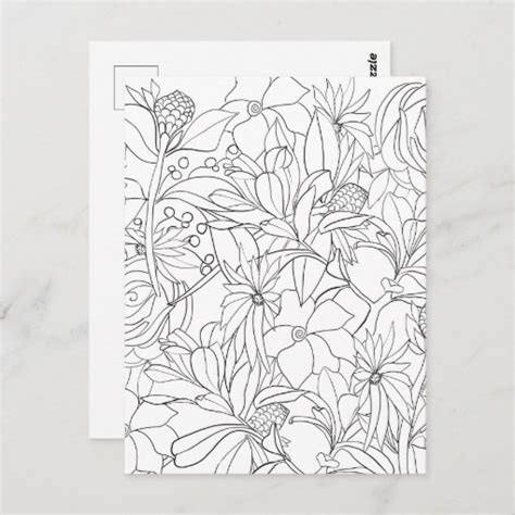 Floral Coloring Black White Garden Postcard Zazzle