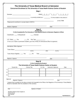 Fillable Online Secureweb Hsc Uth Tmc Concurrent Enr From UTMB Texas