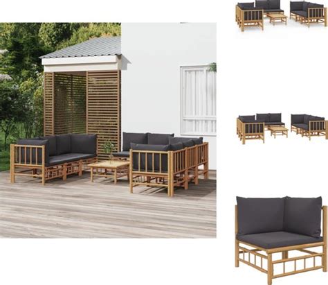 VidaXL Loungeset Bamboe 8 Delige Modulaire Tuinset Comfortabele