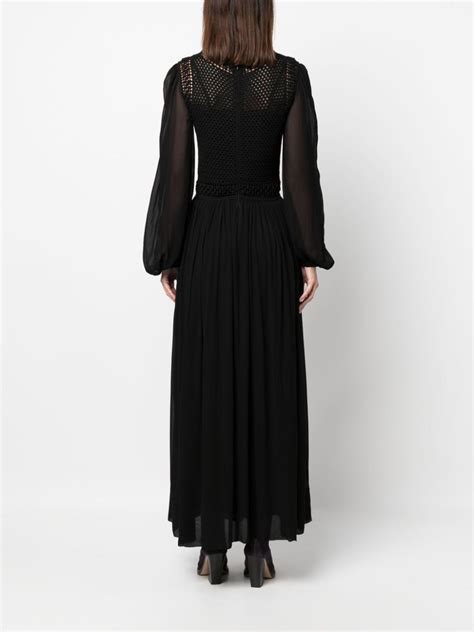 Zimmermann Luminosity Long Sleeve Crochet Bodice Maxi Dress In Black