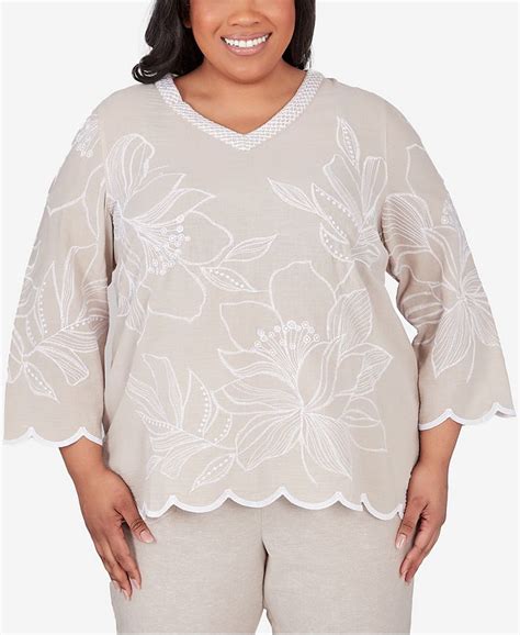 Alfred Dunner Plus Size Garden Party V Neck Embroidered Floral Top Macys