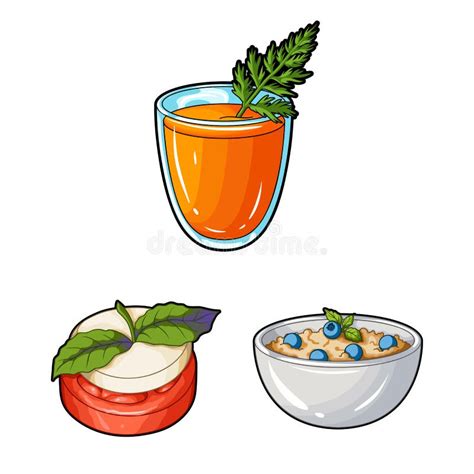 Vegetarian Dish Cartoon Icons In Set Collection For Design Vegetable