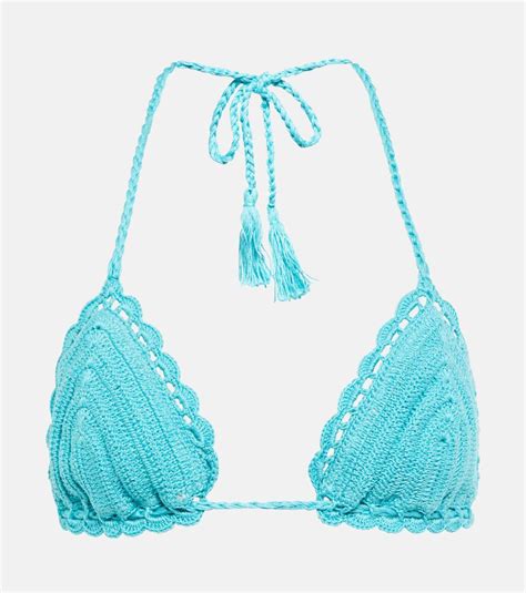 Buy Anna Kosturova Cotton Bikini Top Blue At Off Editorialist
