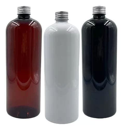 Botella Plastico Ambar 1 Litro Tapa Metalica Aluminio X 15