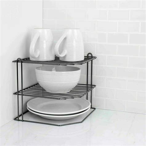 3 TIER CORNER PLATE RACK STORAGE HOLDER STAND KITCHEN PLATES CUPBOARD