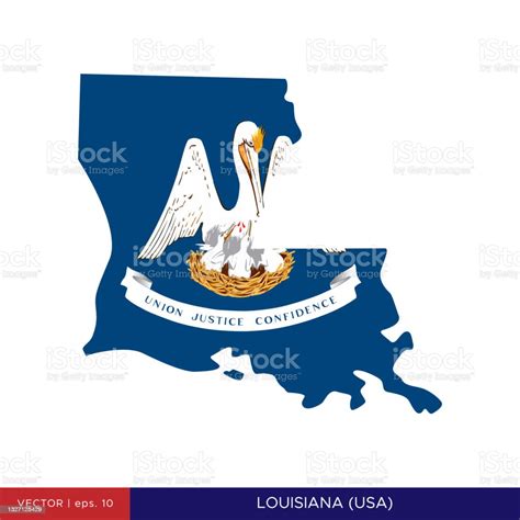 Map And Flag Of Louisiana Vector Stock Illustration Design Template