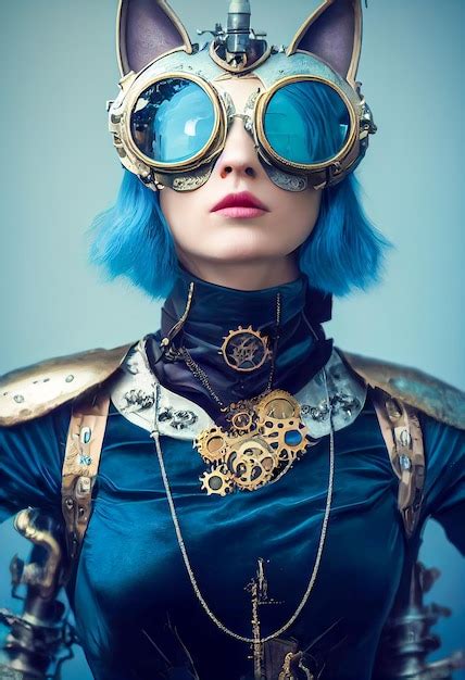 Premium Photo Steampunk Cat Woman With Glasses