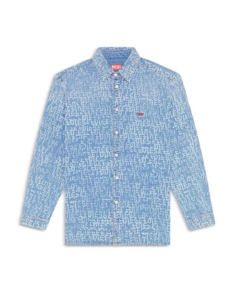 Diesel D Simply Cotton Denim Logo Print Regular Fit Button Down Shirt