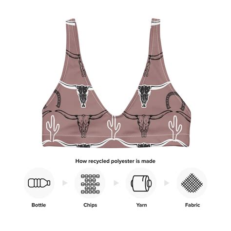 Longhorn Skull Recycled Bikini Top Cactus Western Swimsuit Cowgirl Bathing Suit Trendy
