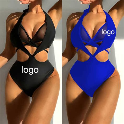 Custom Sexy Mesh Hollow Bikini Swimwear Print Women Beachwear One Piece Swimsuit New