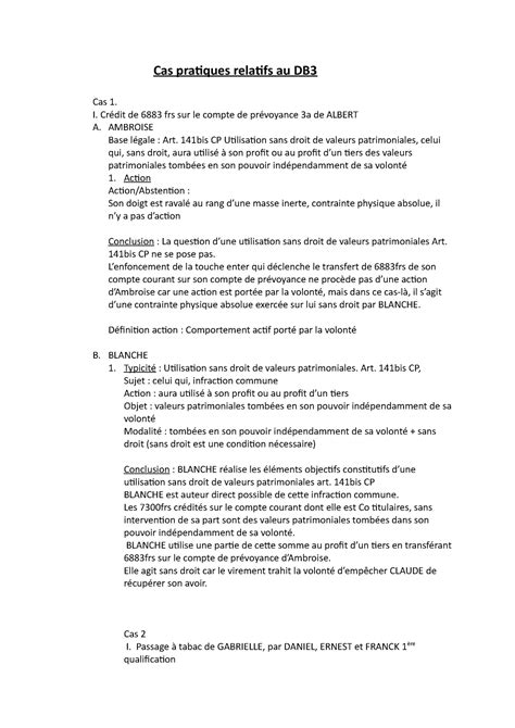 Correction Cas Pratiques Relatifs Au DB3 Cas Pratiques Relatifs Au DB