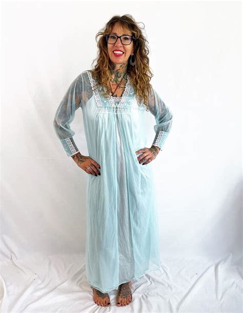 Vintage S S Blue Nightie Slip Lingerie Dress Se Gem