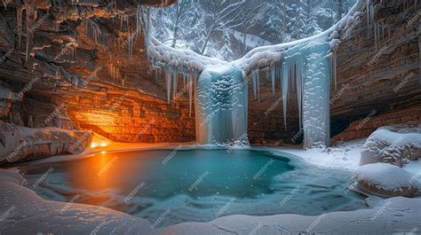 Premium Photo | Illuminated HalfFrozen Ice Cave