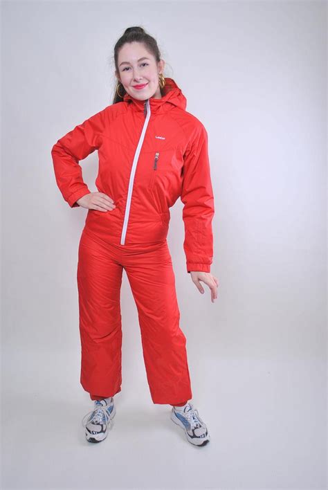 Vintage One Piece Red Ski Suit Retro Bright Snow Suit Size S Etsy Vintage Ski Vintage Tops