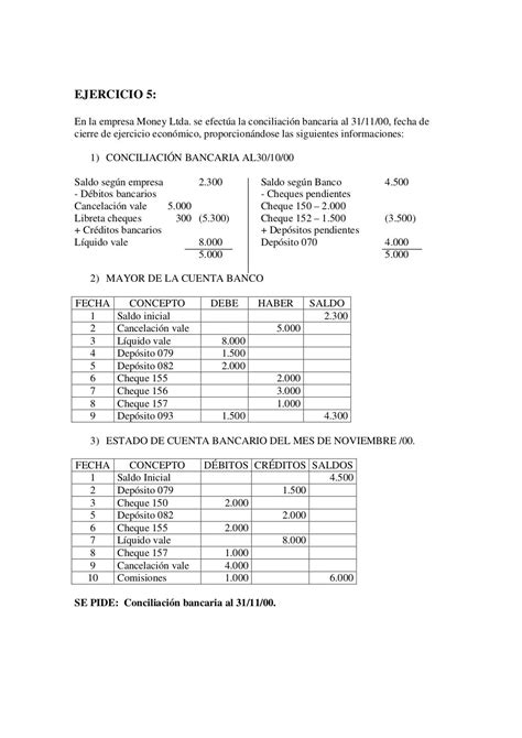 Ejercicios Conciliacion Bancaria