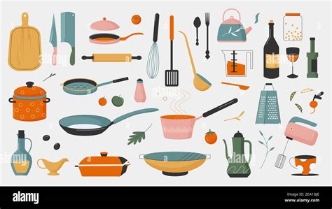 Crockery Kitchenware Tools For Cooking Vector Illustration Set