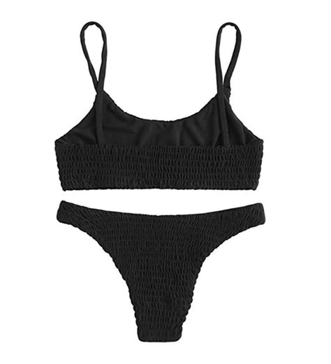 Women S Bathing Suit Two Piece Sexy Solid Color Halter Shirred Bikini Swimsuit Black