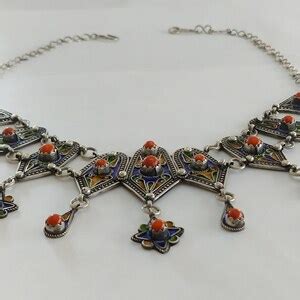 Berber Enamel Kabyle Necklace Silver Sterling Pendant Algerian Coral