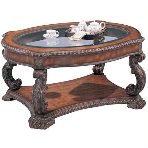 Bowery Hill Glass Inlay Top Accent Coffee Table In Brown Bh