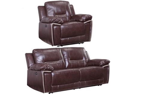 Henry Brown Leather Electric Recliner Seater Sofa Set