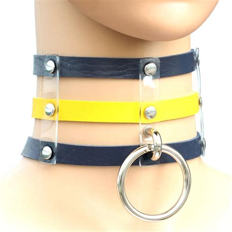 Harajuku Fashion Punk Gothic Rivets Collar Hand 3 Rows Caged Leather Collar Necklace Dark Blue