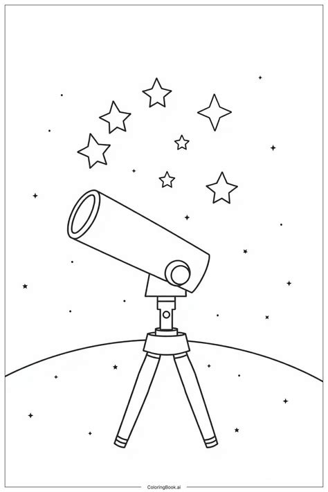 Page de coloriage Télescope Spatial Observant les Étoiles PDF PNG