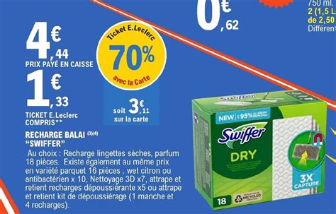 Promo RECHARGE BALAI 3 4 SWIFFER Chez E Leclerc