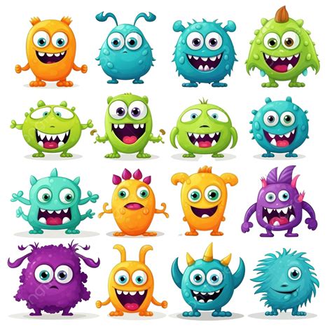 Cute Cartoon Monster Characters Aliens Monsters Colorful Green Funny