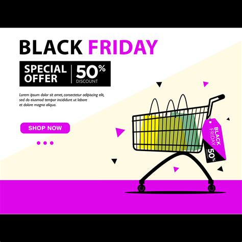 Black Friday Sale Event Web Page Template with Shopping Bag in Trolley