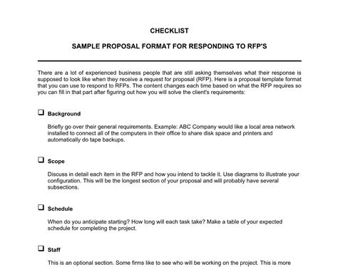 Checklist Sample Format For Responding To Rfp