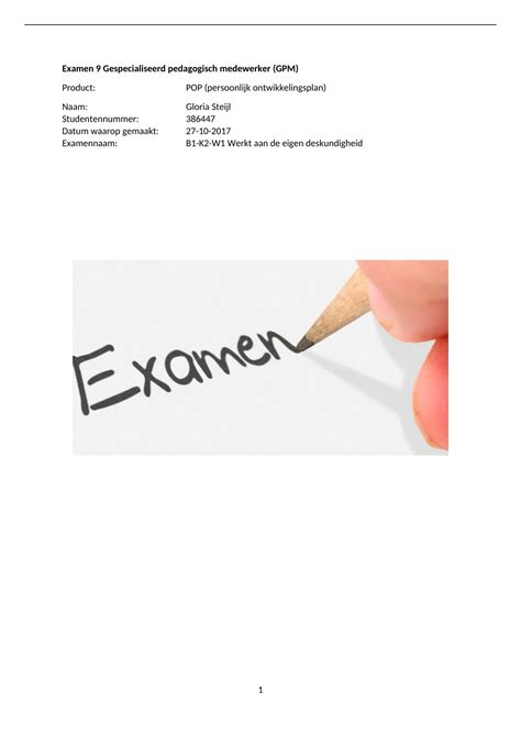 Examen 9 B1 K2 W1 Werkt Aan De Eigen Deskundigheid BPV Examens