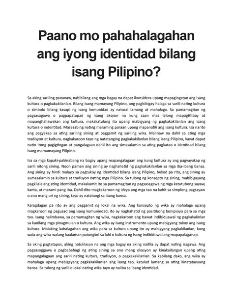 Paano Mo Pahahalagahan Ang Iyong Identidad Bilang Isang Pilipino