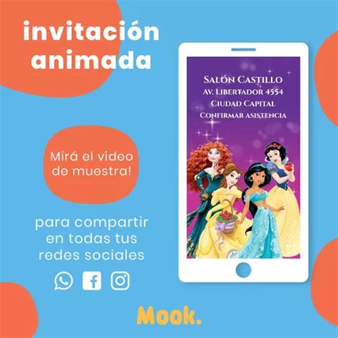 Princesas Disney Invitación Animada En Video Digital en venta en La