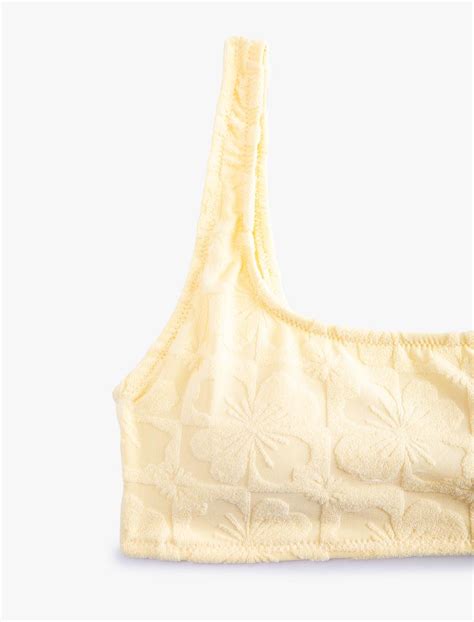 Sarı Kadın Çiçek Dokulu Bikini Üstü Kare Yaka Askılı 3SAK10028MM Koton