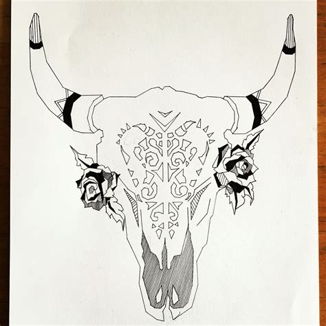 Cow skull drawing | Skull drawing, Rose art, Cow skull