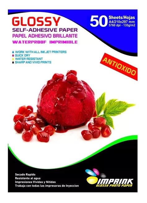 Ripley PAPEL ADHESIVO GLOSSY ANTIOXIDO A4 135 GR 50 HOJAS IMPRINK