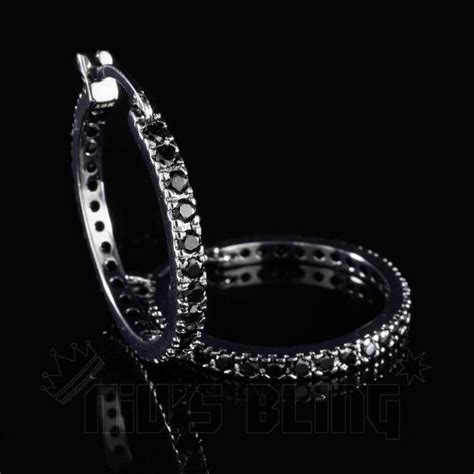 18k Black Gold Iced Hoop Earrings Nivs Bling