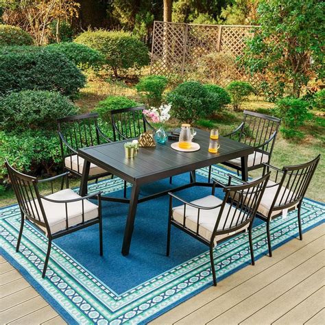 PHI VILLA 7 Piece Metal Outdoor Dining Set With Extensible Rectangular