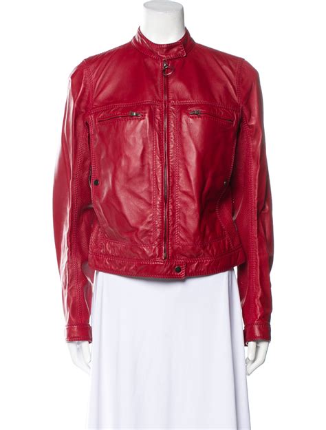 Prada Sport Leather Biker Jacket Burgundy Jackets Clothing