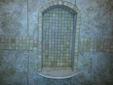 Shower Niche With Stone Shelf Curved And Shaped With An Eyebrow Arch