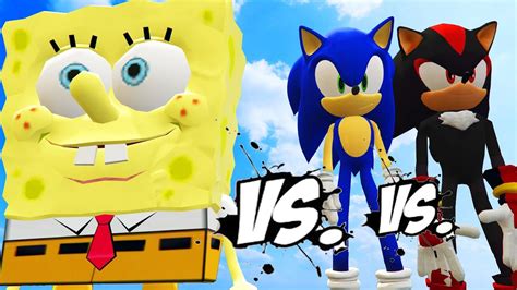 SONIC Vs SPONGEBOB Vs SHADOW Great Battle YouTube