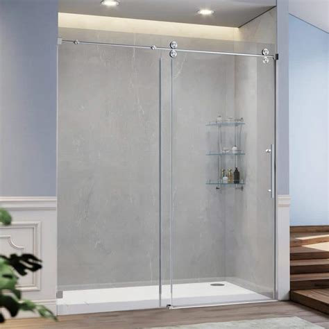 Angeles Home 60 In W X 66 In H Frameless Trackless Single Shower Sliding Door In Nickel Finish